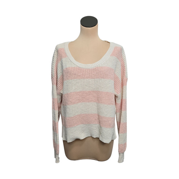 Sanctuary Sweater Womens Medium Pink White Striped Knit Pullover Crewneck Cotton - Picture 1 of 10